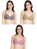 Liigne Flower Printed Everyday Padded Bra (Pack of 3) - Liigne