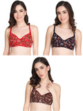 Liigne Dark Base Flower Printed Everyday Padded Bra (Pack of 3) - Liigne