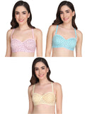 Liigne Star Print Half Cup Padded Everyday Bra For Women (Pack Of 3) - Liigne