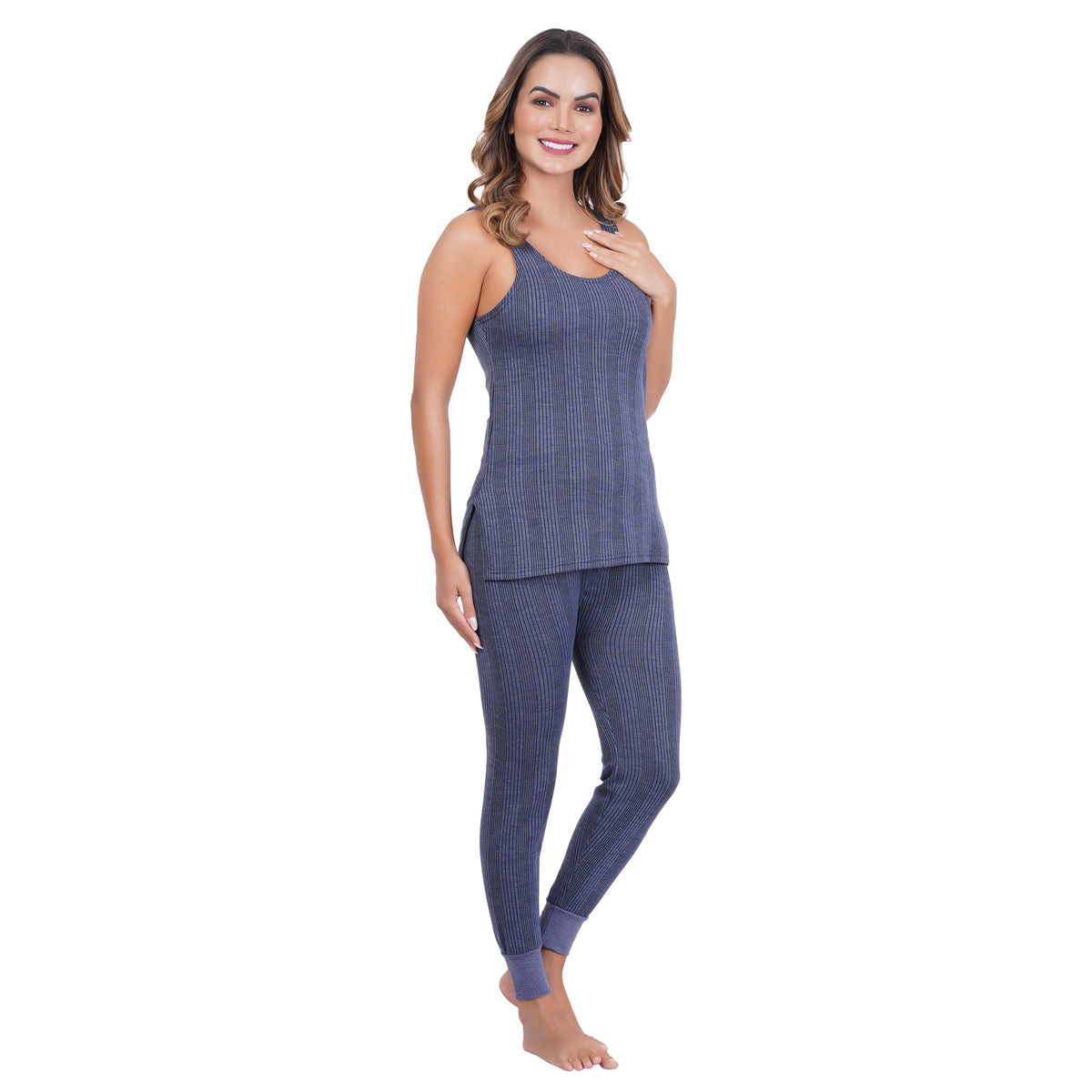 Women's Cotton Blend Sleeveless Top and Bottom Thermal Set