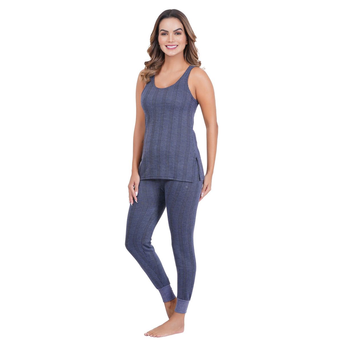 Women's Cotton Blend Sleeveless Top and Bottom Thermal Set