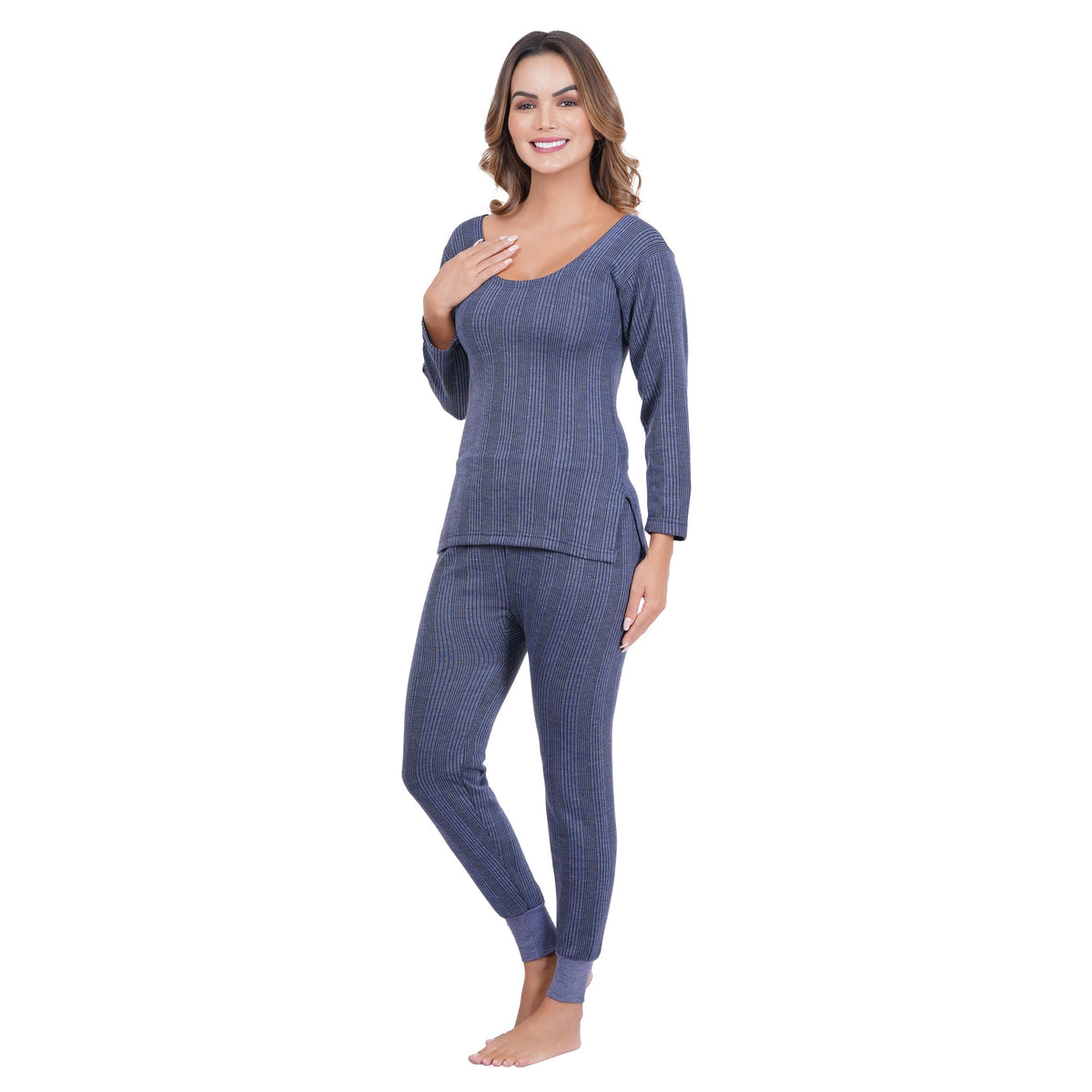 Women's Cotton Blend 3/4th Sleeves Top and Bottom Thermal Set