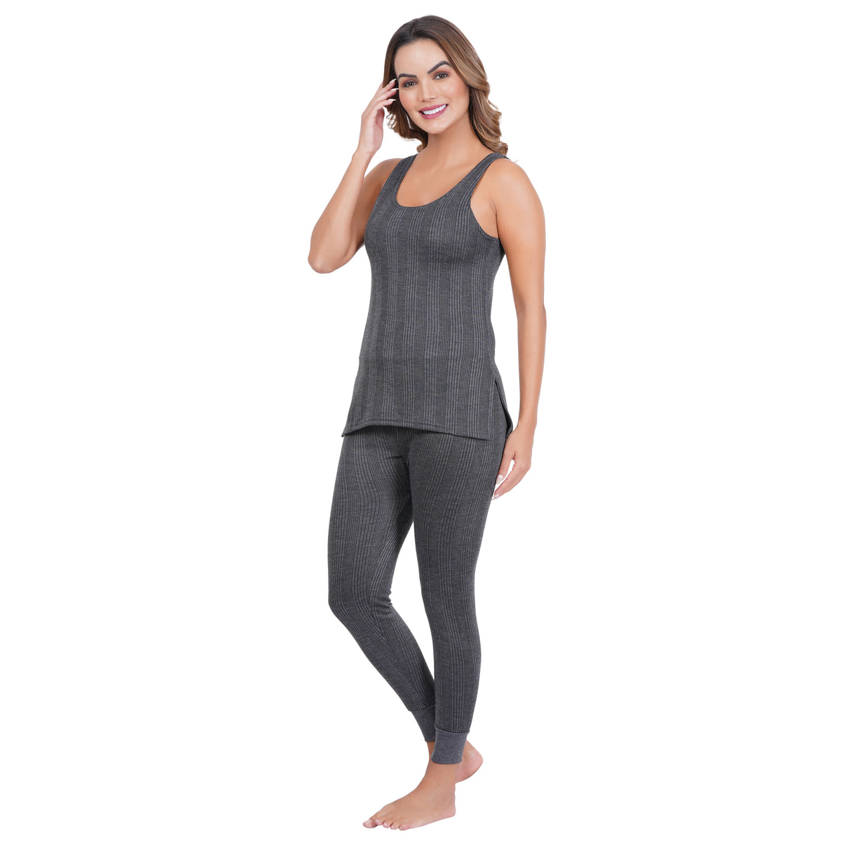 Women's Cotton Blend Sleeveless Top and Bottom Thermal Set