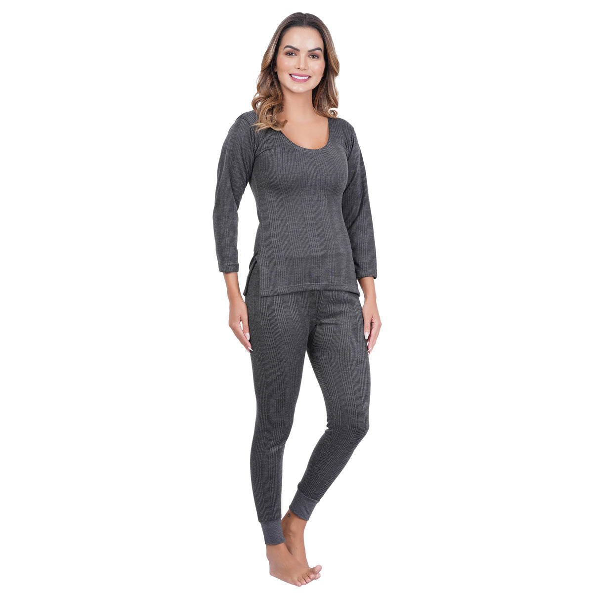 Women's Cotton Blend 3/4th Sleeves Top and Bottom Thermal Set