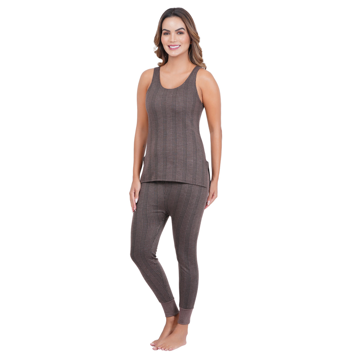 Women's Cotton Blend Sleeveless Top and Bottom Thermal Set