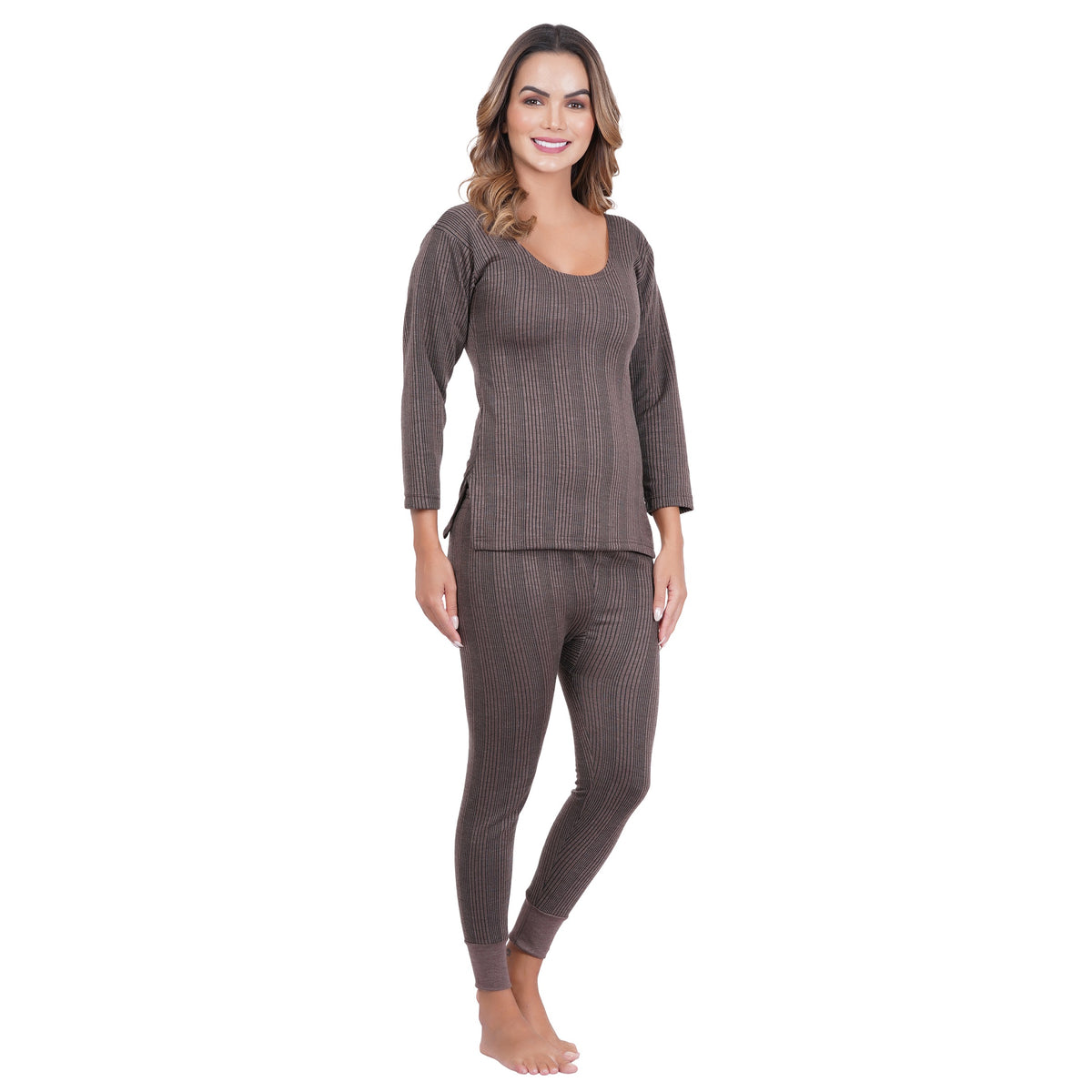 Women's Cotton Blend 3/4th Sleeves Top and Bottom Thermal Set