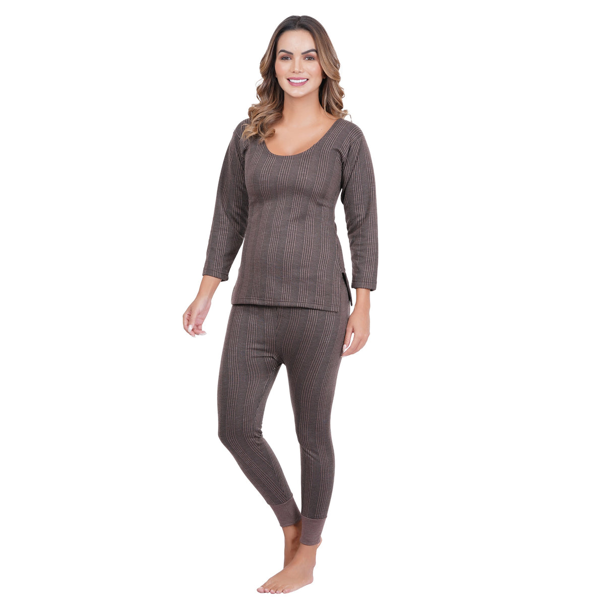 Women's Cotton Blend 3/4th Sleeves Top and Bottom Thermal Set