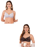 Transparent Strap Printed Padded Bra (Pack Of 2)