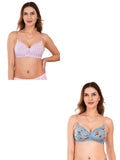 Transparent Strap Printed Padded Bra (Pack Of 2)
