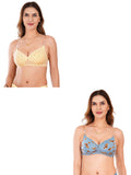 Transparent Strap Printed Padded Bra (Pack Of 2)