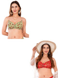 Transparent Strap Printed Padded Bra (Pack Of 2)