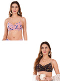 Transparent Strap Printed Padded Bra (Pack Of 2)