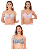 Transparent Strap Printed Padded Bra (Pack Of 3)