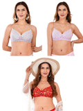 Transparent Strap Printed Padded Bra (Pack Of 3)