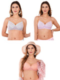 Transparent Strap Printed Padded Bra (Pack Of 3)