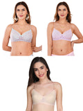 Transparent Strap Printed Padded Bra (Pack Of 3)