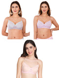 Transparent Strap Printed Padded Bra (Pack Of 3)