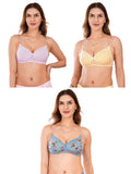 Transparent Strap Printed Padded Bra (Pack Of 3)