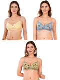 Transparent Strap Printed Padded Bra (Pack Of 3)
