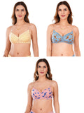 Transparent Strap Printed Padded Bra (Pack Of 3)