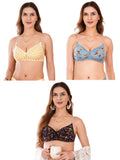 Transparent Strap Printed Padded Bra (Pack Of 3)