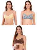 Transparent Strap Printed Padded Bra (Pack Of 3)