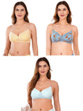 Transparent Strap Printed Padded Bra (Pack Of 3)