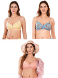 Transparent Strap Printed Padded Bra (Pack Of 3)