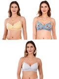 Transparent Strap Printed Padded Bra (Pack Of 3)