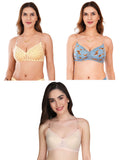 Transparent Strap Printed Padded Bra (Pack Of 3)