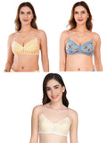 Transparent Strap Printed Padded Bra (Pack Of 3)