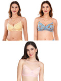 Transparent Strap Printed Padded Bra (Pack Of 3)
