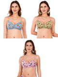 Transparent Strap Printed Padded Bra (Pack Of 3)