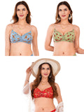 Transparent Strap Printed Padded Bra (Pack Of 3)