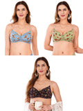 Transparent Strap Printed Padded Bra (Pack Of 3)