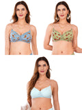 Transparent Strap Printed Padded Bra (Pack Of 3)