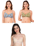 Transparent Strap Printed Padded Bra (Pack Of 3)