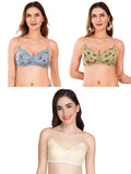 Transparent Strap Printed Padded Bra (Pack Of 3)