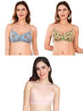 Transparent Strap Printed Padded Bra (Pack Of 3)