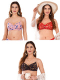 Transparent Strap Printed Padded Bra (Pack Of 3)