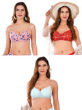 Transparent Strap Printed Padded Bra (Pack Of 3)