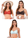Transparent Strap Printed Padded Bra (Pack Of 3)