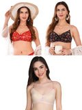 Transparent Strap Printed Padded Bra (Pack Of 3)