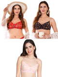 Transparent Strap Printed Padded Bra (Pack Of 3)