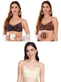 Transparent Strap Printed Padded Bra (Pack Of 3)