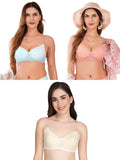 Transparent Strap Printed Padded Bra (Pack Of 3)