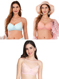 Transparent Strap Printed Padded Bra (Pack Of 3)