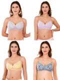 Transparent Strap Printed Padded Bra (Pack Of 4)
