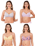 Transparent Strap Printed Padded Bra (Pack Of 4)