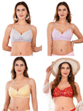 Transparent Strap Printed Padded Bra (Pack Of 4)